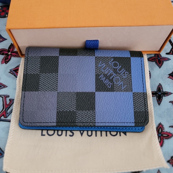 Louis Vuitton Virgil Abloh Pocket Organizer Damier Blue Graphite  Signature Stam - Picture 12 of 12